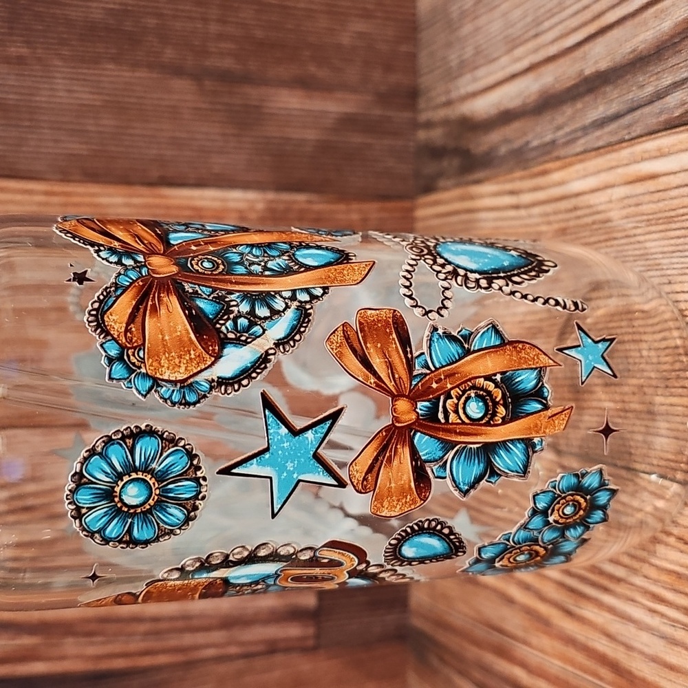 Mama Turquoise Floral Tumbler with Glass Straw. - Picture 3 of 9